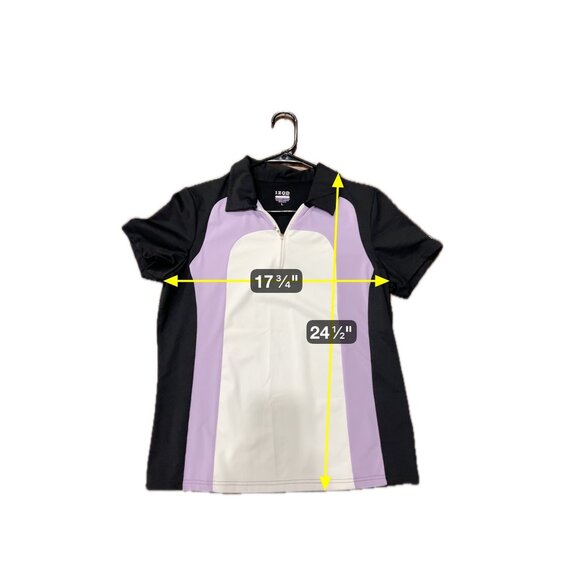 Izod Cool-FX Golf Polo Shirt Contrast Purple White Panels Short Sleeve Zip Neck - Picture 7 of 9